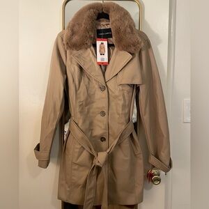Vince Camuto Brown Trench Coat with Fur Collar